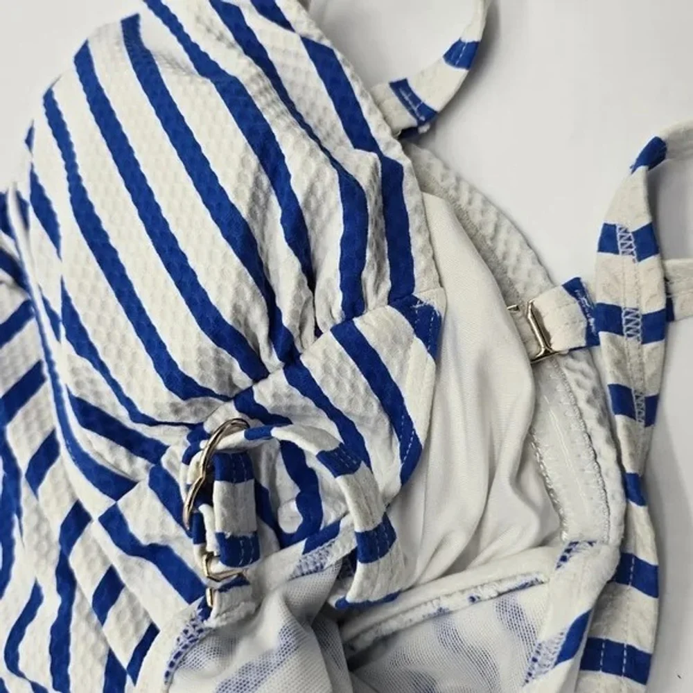 Sea Level Swim One Piece Swimsuit Womens 6 Blue White Stripe U Ring - Picture 7 of 12